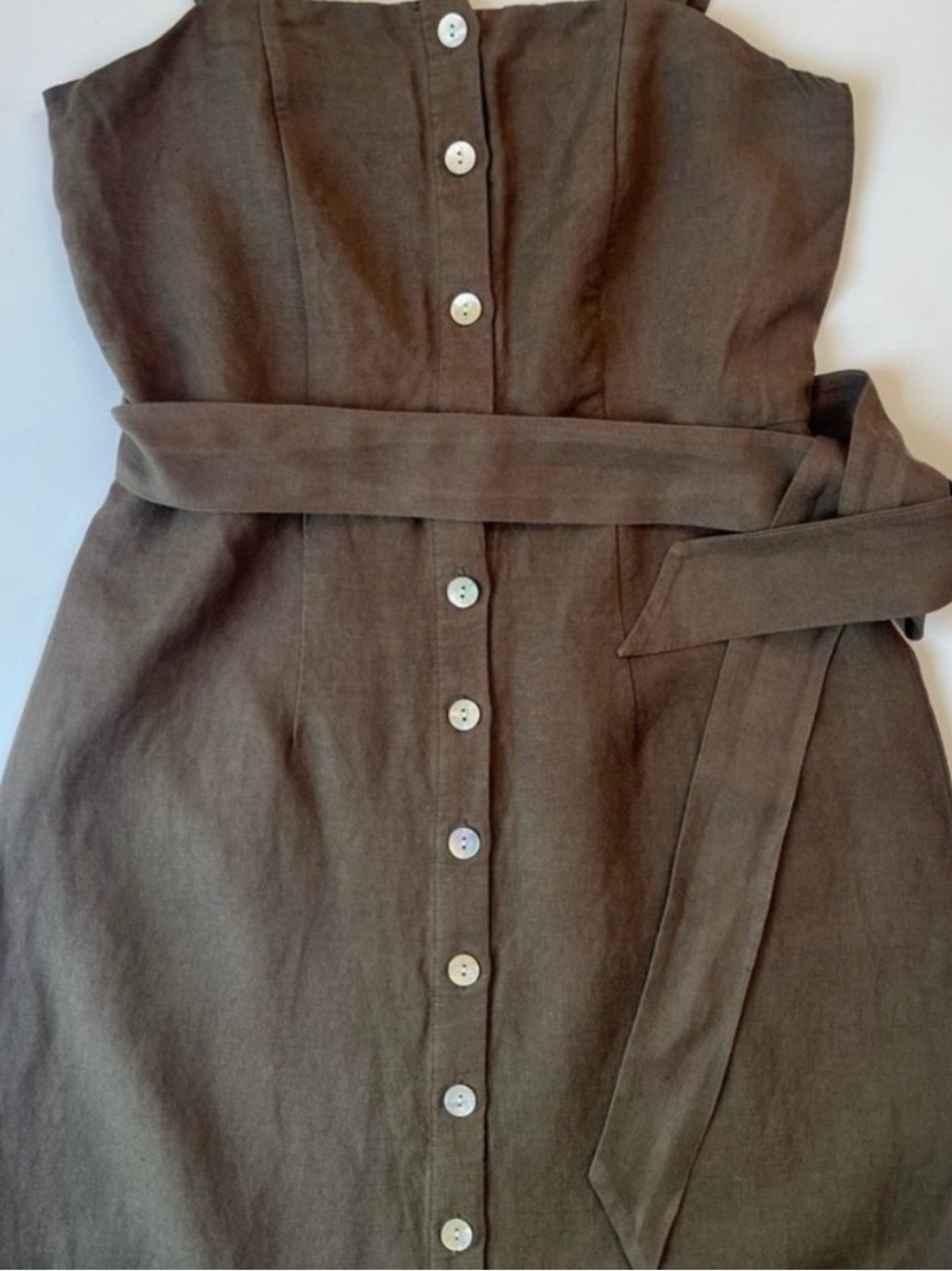 Rails Linen Blend Midi Dress Army Green Button Front Tie Waist XS - Picture 6 of 12